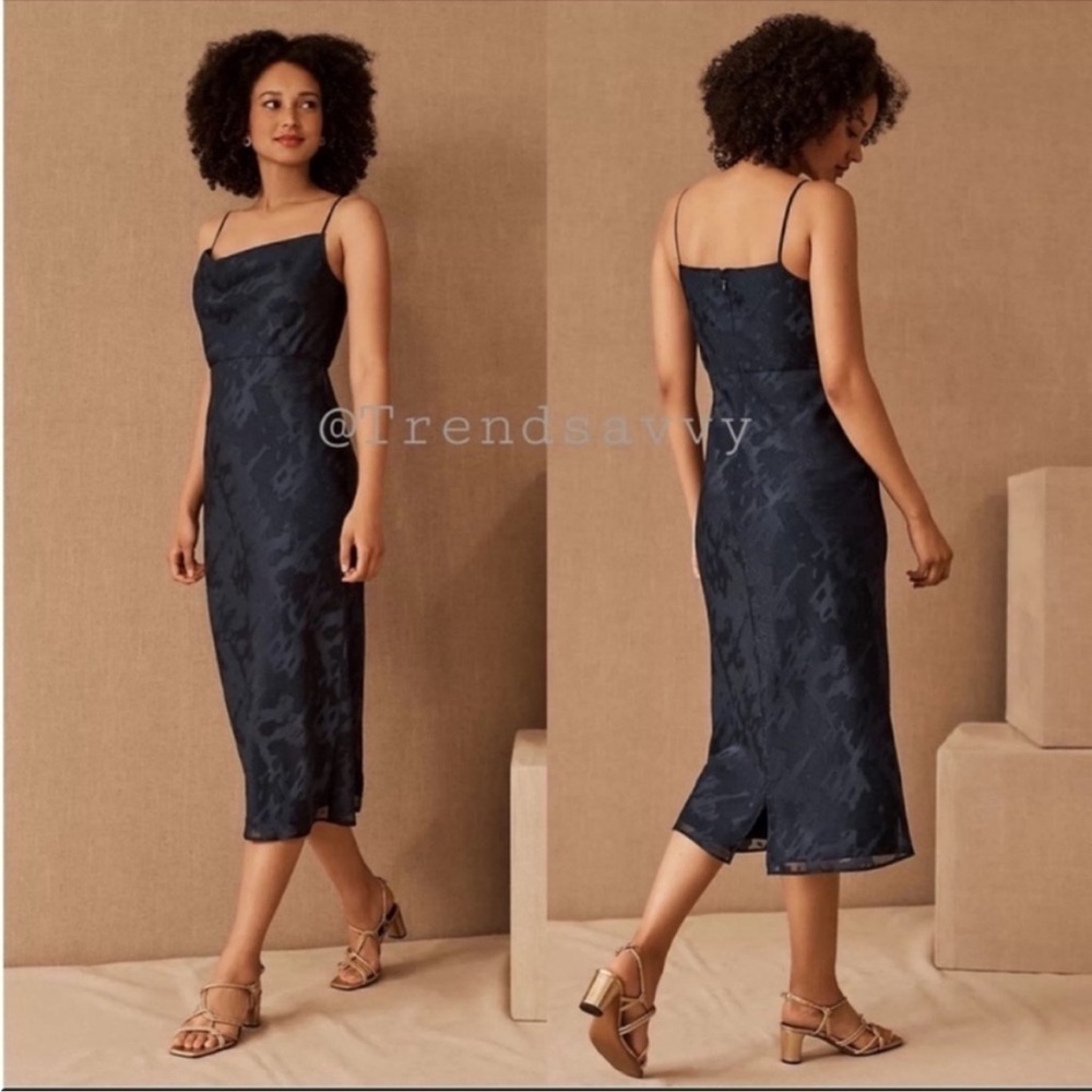 Anthropologie Hutch Kinsey Navy Burnout Cowl Neck Midi Dress 8 Bridesmaid Formal